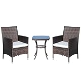Outsunny Polyrattan Gartenmöbel Set, Outdoor Lounge Balkonmöbel für 2 Personen, 3-teilig...