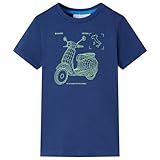 Kinder T-Shirt Dunkelblau, Größe 128, Kurzarmshirt aus 100% Baumwolle, Bedruckt mit Motorroller,...