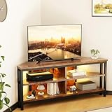 Dripex TV Eckschrank Lowboard mit LED Beleuchtung Eckkommode Fernsehtisch Holzoptik mit...