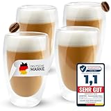 Lemontree 4er Set große Latte Macchiato Gläser 450ml - doppelwandige Gläser, Design Kaffeetassen,...