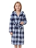 JiAmy Kapuzen Bademantel für Mädchen Flauschiger Fleece Plüsch Langer Schlafmantel Kinder