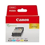 Canon Tinten-Multipack - PGI-580/CLI-581 Original Drucker-Tintenpatronen 5er-Pack (1 x Schwarz, 1 x...