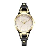 BUREI Damenuhr Schwarz Leder Armbanduhr Analog Wasserdicht Quarzuhr Damen Einfache Business Uhr für...