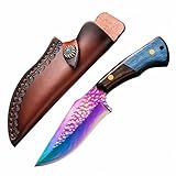 TIMKOSS Messer Survival Jagdmesser Camping Gürtelmesser mit Lederscheide für Outdoor Wandern und...