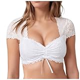 Foweknow Dirndlbluse Spitze Damen Trachtenbluse Dirndl Bluse V Ausschnitt Kurzarm Tracht Bluse...