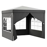 Toboli Pavillon 3 x 3 m in Grau mit UV-Schutz 50+, Gartenpavillon mit abnehmbaren Seiten, Partyzelt...