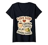 Damen Love God Drink Coffee Play Brettspiele Liebhaber Retro Vintage T-Shirt mit V-Ausschnitt