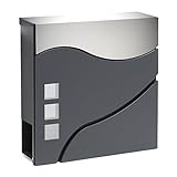 Wiltec Designer Briefkasten V28 Anthrazit und Edelstahl 370 x 105 x 370 mm, Wandbriefkasten mit...