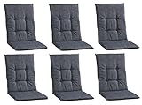 Home4You Gartenstuhlauflagen Mittellehner 6er Set - 108 x 48 cm - Dunkelgrau - Baumwolle - Polyester...