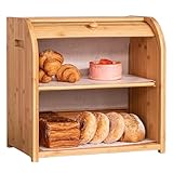 UIELPT Brotkasten Bambus Brotbehälter Doppellagige große Brotbox für Küchentheke,...