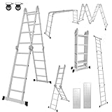 Fiqops 4x4 Mehrzweckleiter 470cm 7 in 1 Alu Leiter Vielzweckleiter Klappleiter Haushaltsleiter...