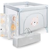 Moby-System Laufstall Baby mit Matratze & Feststellrädern - Faltbares Laufgitter 97 x 100 x 77 cm...