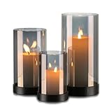 Candeldo Windlicht Glas Glaszylinder Windlichter: 3er Set Windlicht Schwarz Metall Kerzenhalter...