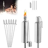 LARS360 6er Set Ölfackel Lampe Fackeln 150cm Gartenfackeln für außen Öl 330 ml Edelstahl...