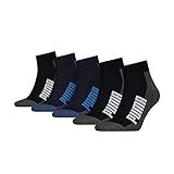 PUMA Unisex Puma Unisex Bwt Cushioned Quarter (5 Pack) Socks, Blue / Black, 43-46 EU