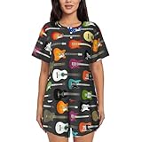 PQruop Zweiteiliger Damen-Pyjama mit buntem Akustik- und Gitarren-Druck, kurzärmelig,...