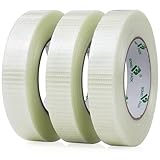 BOMEI PACK 3 Rollen Filamentband 25mm x 50m Glasfaservestärkt Packband Transparent Filament...