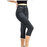 Capri-Jeans für Damen, Stretch, hohe Taille, Denim, Caprihose, bauchfrei, hohe Taille, Skinny...