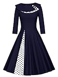 JIER Damen 50er Jahre Vintage Langarm KleidRockabilly Kleid Knielang Festlich Kleid Faltenrock mit...