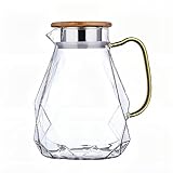 Gaxcent Glaskanne mit Holz Deckel Borosilikatglas Krug Eistee Kanne Glas Saftkrug Glaskrug...