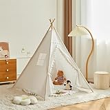 Herfair Tipi Zelt für Kinder Spielzelt mit Filzkugel Indoor Spielhaus Mehrere Farben Segeltuch...