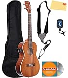 Kala KA-BE Mahagoni Bariton-Ukulele mit Equalizer, Gigbag, Gurt, Stimmgerät zum Anklippen, Austin...