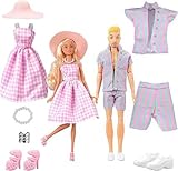 4pcs Puppenkleidung und Zubehör, Mode Junge Mädchen Puppe Dress Up, Rosa und weiß Karierten Kleid...