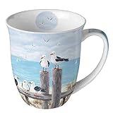 Ambiente Kaffeetasse Henkelbecher Teetasse Mug 0,4 l Fine Bone China Porzellan Möven Meer Serie...