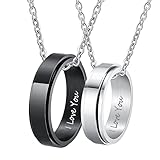 Lieson Edelstahl Halskette Herren Damen, Paar Ringe Mit Gravur I Love You Breite 6MM Ring Drehbar...