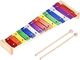 Xylophon Glockenspiel Holz,15 Töne Holz Bunt Xylophon,Xylophon für Kinder,Xylophon mit 2...