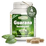 Guarana Kapseln, hochdosiert, 500mg - 120 Kapseln, vegan. Natürlicher Wachmacher mit Koffein -...