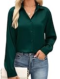 CMTOP Bluse Damen Satin Bluse V-Ausschnitt Hemden Langarmshirt Elegant Button Down Business...