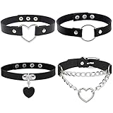 Conruich 4 Stück Leder Choker Damen Herz Anhänger Choker Einstellbar PU Leder Halskette Set Metall...