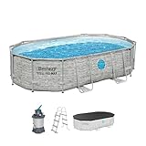 Bestway Power Steel Swim Vista Series Frame Pool Komplett-Set mit Sandfilteranlage 488 x 305 x 107...