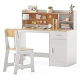 LIFEZEAL Kinderschreibtisch mit Stuhl Set, Multifunktionaler Kinderlerntisch mit Regal & Schublade &...