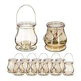 Relaxdays Windlicht, 12er Set, aus Glas, Henkel zum Aufhängen, innen & außen, Teelichthalter, HxD:...