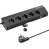 Tischsteckdose Steckdosenleiste mit 2 USB C (PD 30W), PASSUS 5 Fach Mehrfachsteckdose Schreibtisch...