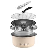 SANQIAHOME Tragbarer Edelstahl-Holzkohlegrill, 26,7cm, rund, mit Antihaft-Bratplatte, BBQ Grills...