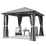 TOOLPORT Gartenpavillon 3x3 m mit Stahldach - Hardtop Pavillon mit 4 Seitenteilen und Moskitonetzen...