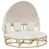 vidaXL Outdoor-Loungebett mit Dach und Kissen Poly Rattan, Outdoor Loungebett, Loungebett, Garten...