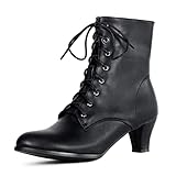COOLCEPT Damen Vintage Viktorianisch Stiefel Schnüren Ankle Stiefel Almond Toe Mid Heel Steampunk...