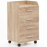 FineBuy Rollcontainer 40 x 70,5 x 33 cm, Schreibtisch-Container Rollschrank 4 Schubladen, Moderner...