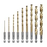 SALI 9 teiliges HSS Bohrerset Sechskantschaft Schnellbohrkronen Ø 1,5-10 mm Titan-beschichteter...