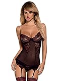 Selente Luxury Love verführerisches 3-teiliges Damen Dessous-Set aus Corsage mit Strapshaltern,...