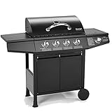 TAINO BASIC 4+1 BBQ Gasgrill Grillwagen Edelstahl-Brenner + Seitenkocher Grill TÜV (BASIC 4+1...