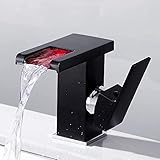 LED Wasserhahn Bad Wasserfall Waschbecken, Waschtischarmatur mit RGB 3 Farbwechsel, Beleuchteter...