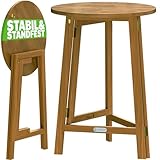 Casaria® Stehtisch Holz Klappbar 110cm Hoch Ø80 cm Rund Akazie Rustikal Indoor Outdoor Bistrotisch...