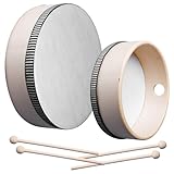 2 Stück Handtrommel mit schlägel für kinder, Holz Tamburin, 6 Zoll und 8 Zoll Handheld Tamburin,...