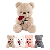 LIHIQIYA Teddybär mit Rosen, Neujahrsgeschenke für Frauen, 25cm Plüschtier mit Rose, Plüsch-Bär...