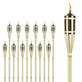 FIVMEN Fackeln 12 Stück Gartenfackel aus Bambus 90cm Ölfackeln mit Docht Fackel für Draußen...